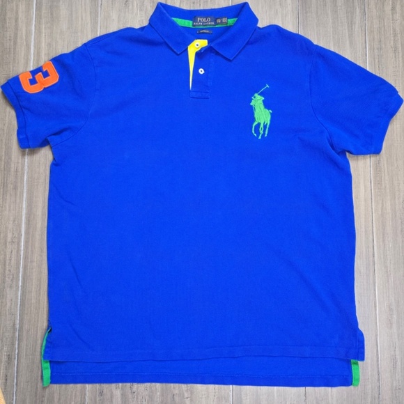Polo Ralph Lauren Custom Fit Polo Shirt Mens XXL Big Pony Logo  “3” On Sleeve - Picture 2 of 7
